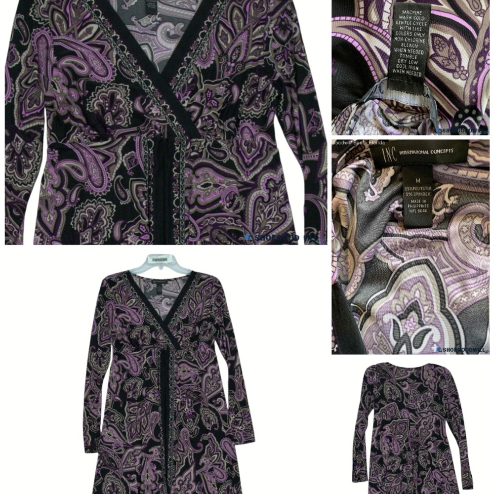 INC International Concepts Black and Purple Robe Wrap-Style Long Sleeves